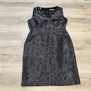 Eliza J Women 10 Dress Sheath‎ Beaded Sleeveless Silver Floral Black Formal